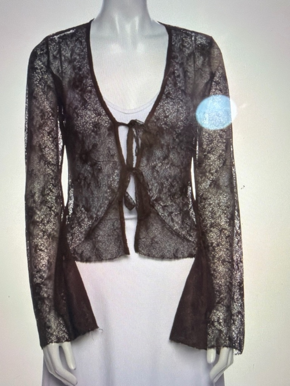 Reformation Black Sheer Lace Tie-Front Blouse
